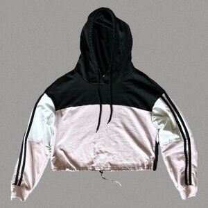 XS, Baby pink, black and white Crop Top with hoodie.
